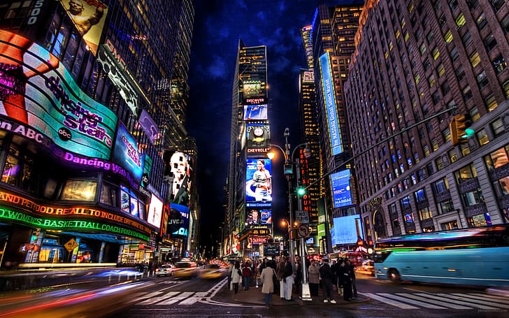 뉴욕시, 타임 스퀘어, 밤, 건물, HD 배경 화면