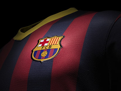 red and black FC Barcelona jersey shirt, Football, Leopard, Club, FC Barcelona, Barca, New Kit, A new form, 2013/14, HD wallpaper HD wallpaper