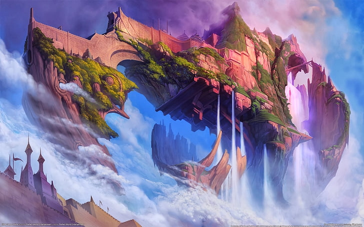 floating island animated wallpaper, video games, digital art, Ether Saga Odyssey, HD wallpaper