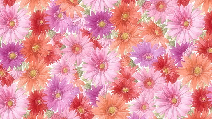 Cluster Of Red, Pink Orange Flowers, orange, pink, flowers, 3d and abstract, HD wallpaper