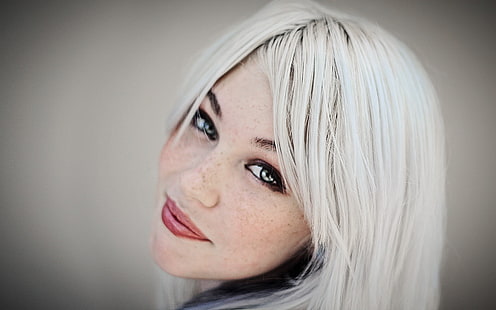 Devon Jade, women, face, model, looking at viewer, white hair, freckles, HD wallpaper HD wallpaper