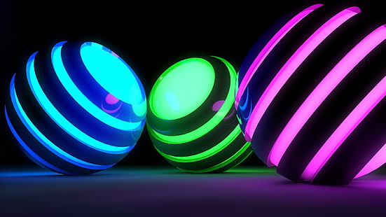 menerangi, bola, bola, 3d, seni digital, warna, warna-warni, cahaya, ungu, neon, komputer grafis, pencahayaan, lingkaran, grafik, Wallpaper HD HD wallpaper