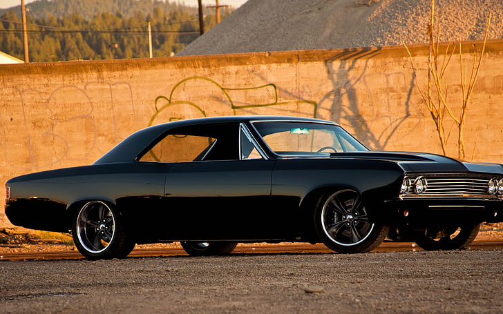 Auto, black, cars, Chevelle, Chevrolet, classic, hot, muscle, retro, rod, Ss, Stance, Tuning, vehicles, Wheels, HD wallpaper
