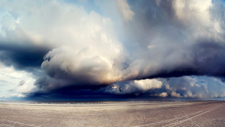 cielo, mar, tormenta, anime, playa, nubes, Fondo de pantalla HD
