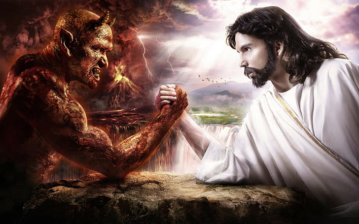 Jesus Christus, Teufel, Fantasiekunst, HD-Hintergrundbild