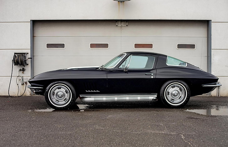 (c2), 1967, black, cars, chevrolet, classic, corvette, fuel, injection, l36, ray, sting, HD wallpaper
