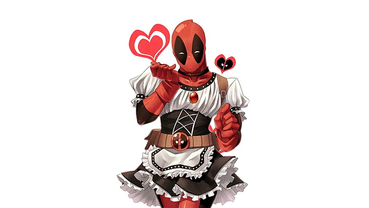 black and red clown costume, Deadpool, maid outfit, antiheroes, HD wallpaper