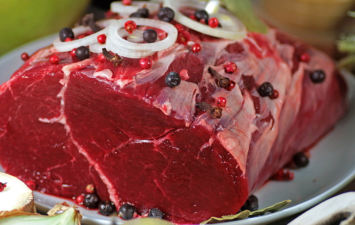 raw meat, meat, seasonings, additives, HD wallpaper