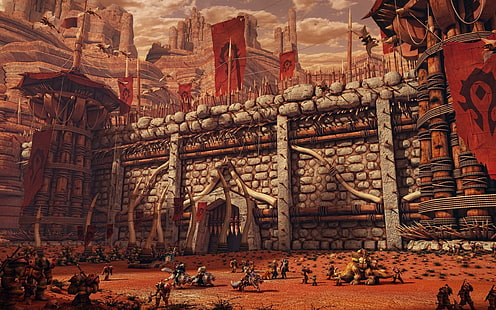 World of Warcraft, Horde, Orgrimmar, Mauer, World of Warcraft, Horde, Orgrimmar, Mauer, HD-Hintergrundbild HD wallpaper