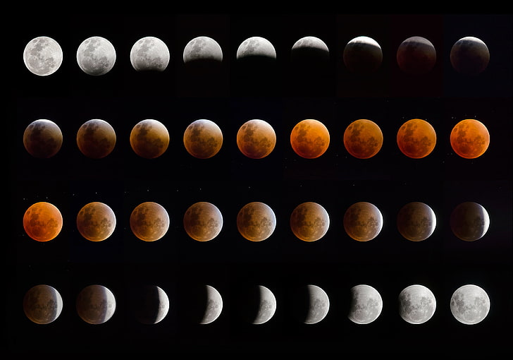 la lune, eclipse, phase, eclipse lunaire, Fond d'écran HD