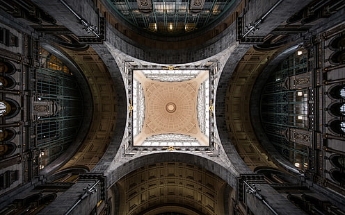 architecture, bâtiment, vue d'oeil de ver, Anvers, Belgique, symétrie, arc, gare, Fond d'écran HD HD wallpaper