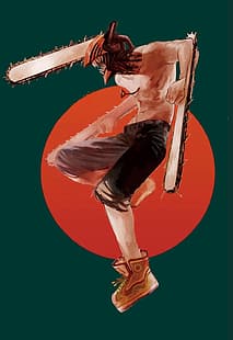Chainsaw Man, Denji (Chainsaw Man), аниме парни, произведение искусства, ужасы, HD обои HD wallpaper