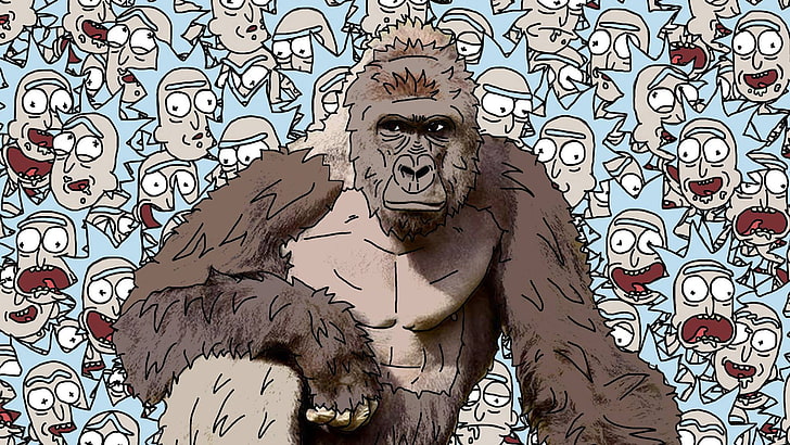 коричневая иллюстрация обезьяны, Харамбе, Рик и Морти, Рик Санчес, HD обои