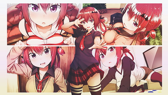 аниме, аниме девушки, Satanichia McDowell Kurumizawa, Габриэль Dropout, школьная форма, белая кожа, рыжий, фан-арт, красные глаза, HD обои HD wallpaper