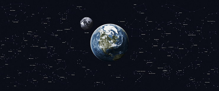 8, Бит, Земля, Луна, Пиксель Арт, Пиксели, космос, звезды, ультра, широкий, HD обои HD wallpaper