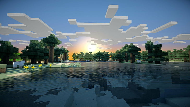 Minecraft, amanecer, Fondo de pantalla HD