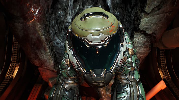 Doom (2016), doom 2016, Doom slayer, captura de pantalla, arte de videojuegos, armadura, Fondo de pantalla HD