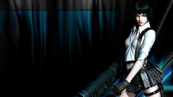 black haired girl anime character, Devil May Cry, Lady (Devil May Cry), weapon, HD wallpaper