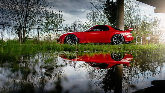 car, reflection, red, rx7, Mazda, Mazda RX-7, HD wallpaper HD wallpaper
