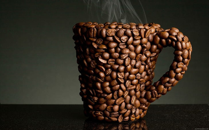 Xícara de grãos de café, design de caneca de grãos de café, comida, café, feijão, xícara, HD papel de parede