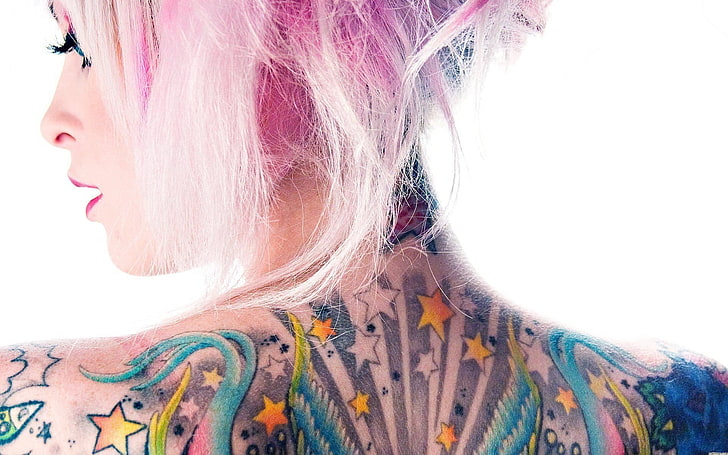 women, tattoo, pink hair, Technobase FM, HD wallpaper