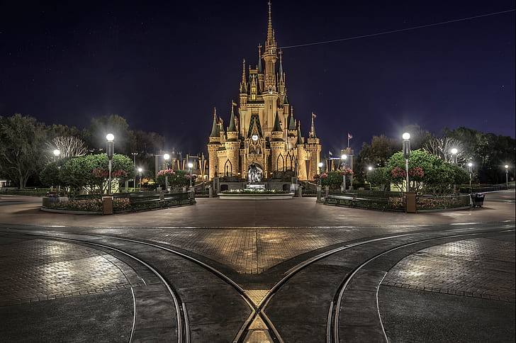 Disneyland, malam, langit, taman hiburan, Wallpaper HD