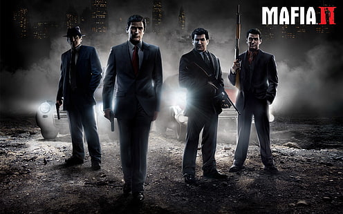 Fond d'écran Mafia II, mafia 2, arme à feu, voiture, fumée, nuit, Fond d'écran HD HD wallpaper