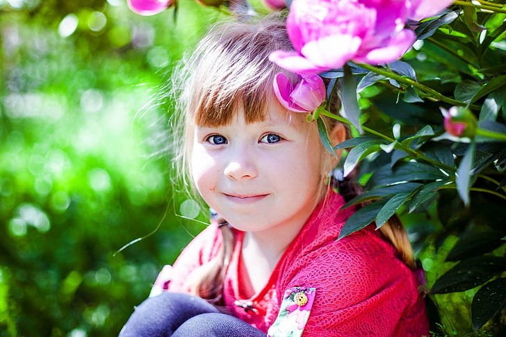 Yeux bleus enfant fille vêtue d'une robe rose, 1920x1280, yeux bleus, fille enfant, vêtu d'une robe rose, Fond d'écran HD