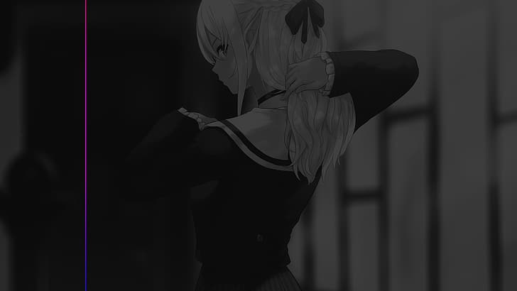 Farbverlauf, Minimalismus, dunkel, Anime Girls, monochrom, HD-Hintergrundbild