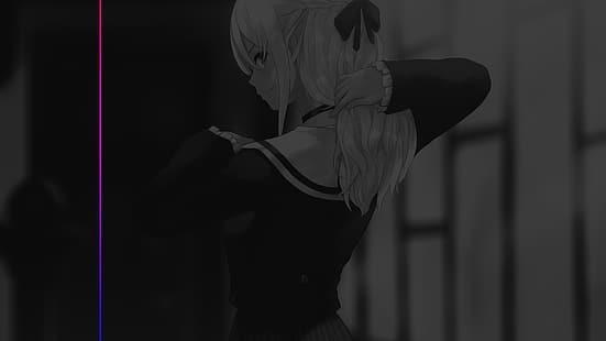 Farbverlauf, Minimalismus, dunkel, Anime Girls, monochrom, HD-Hintergrundbild HD wallpaper