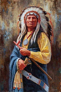 Red Cloud, Indianie, mężczyźni, grafika, Tapety HD HD wallpaper