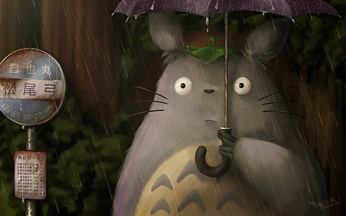 My Neighbor Totoro tapet, regn, Hayao Miyazaki, Min granne Totoro, konst, Totoro, fraffrog, HD tapet HD wallpaper