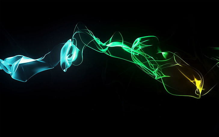 illustration graphique de fumée bleu sarcelle, verte et jaune, résumé, bleu, fumée, lumière, Fond d'écran HD