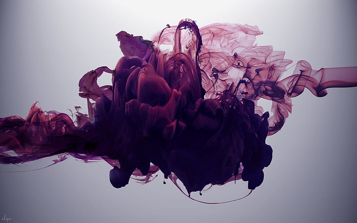 lila Rauch Tapeten, lila Wasser digitale Tapeten, Rauch, Tinte, abstrakt, Farbe in Wasser, Flüssigkeit, HD-Hintergrundbild