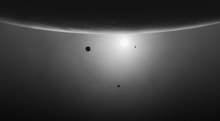 Deep Space, solar system illustration, Black and White, black, white, minimal, deep, space, HD wallpaper