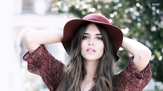 Clara Alonso, hat, brunette, women, face, women outdoors, model, HD wallpaper HD wallpaper