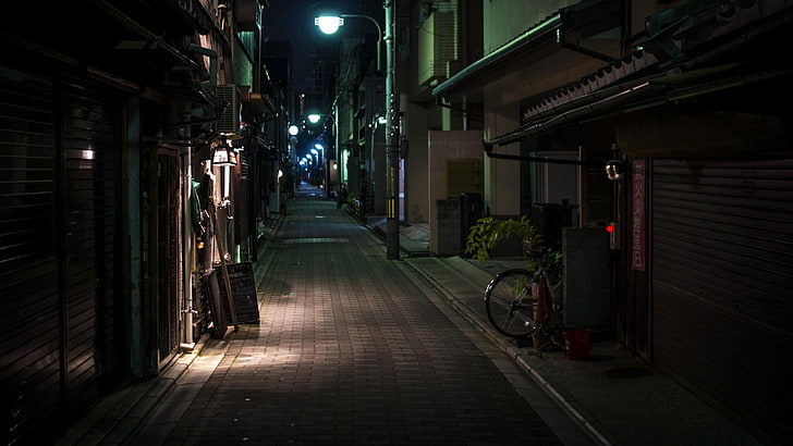 일본, 교토, 거리, 도시, 밤, 아시아, HD 배경 화면