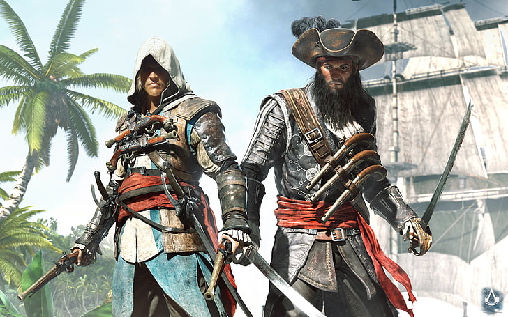 Assassin's Creed цифровые обои, пират, капитан, черный флаг, ассасин, черная борода, Эдвард Кенуэй, Assassin's Creed IV: черный флаг, Эдвард Тич, HD обои