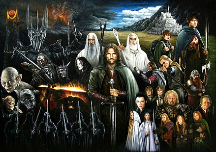 Голъм, Властелинът на пръстените, Арагорн, Фродо Багинс, Саурон, Назгулът, HD тапет HD wallpaper