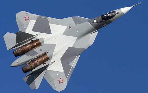 ภาพประกอบเครื่องบินขับไล่สีเทาและน้ำตาลเครื่องบินทหารเครื่องบิน T-50 Sukhoi T-50 PAK FA, วอลล์เปเปอร์ HD HD wallpaper