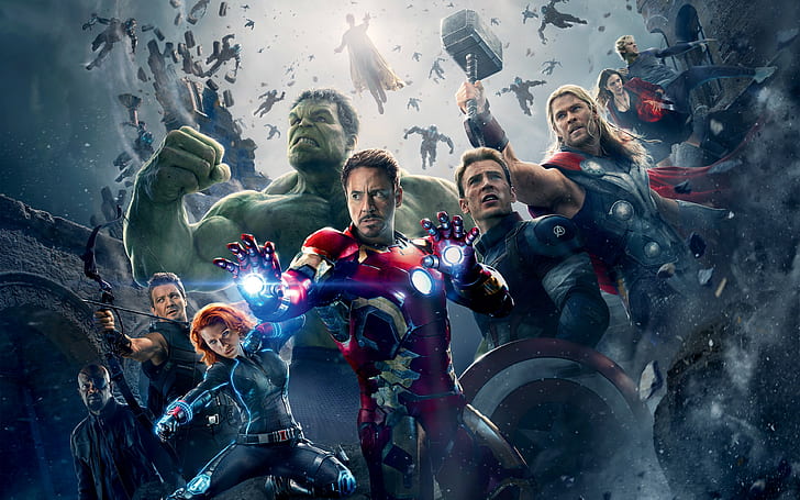 the avengers avengers age of ultron thor hulk iron man captain america black widow hawkeye tony stark scarlet witch quicksilver nick fury the vision, HD wallpaper