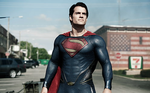 Film Człowiek ze stali, Superman człowiek ze stali, film Człowiek ze stali, kostium Supermana, Henry Cavill, Henry Cavell, DC Comics, Tapety HD HD wallpaper