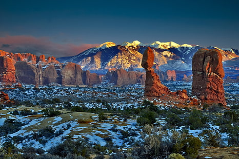 formações rochosas marrons, natureza, paisagem, colinas, montanhas, Parque Nacional Arches, Utah, EUA, HD papel de parede HD wallpaper