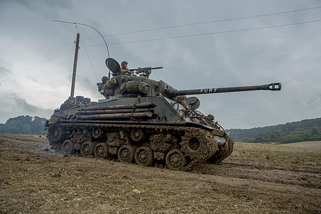 gray war tank, war, tank, average, M4 Sherman, period, Fury, world, Second, 