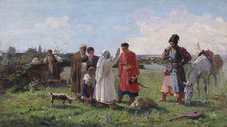 oil, Canvas, Cossacks, Afanasiy SLASTION, Farewell to the Sich, HD wallpaper