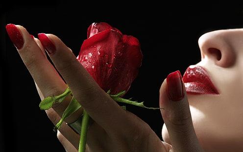 Red Rose & Lips, lips, rose, HD wallpaper HD wallpaper