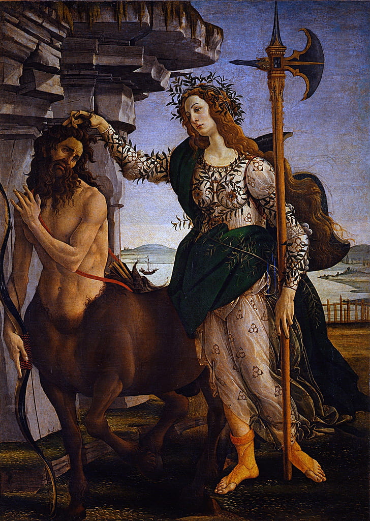 Griechische Mythologie, Malerei, Pallas und der Centuar, Sandro Botticelli, HD-Hintergrundbild, Handy-Hintergrundbild
