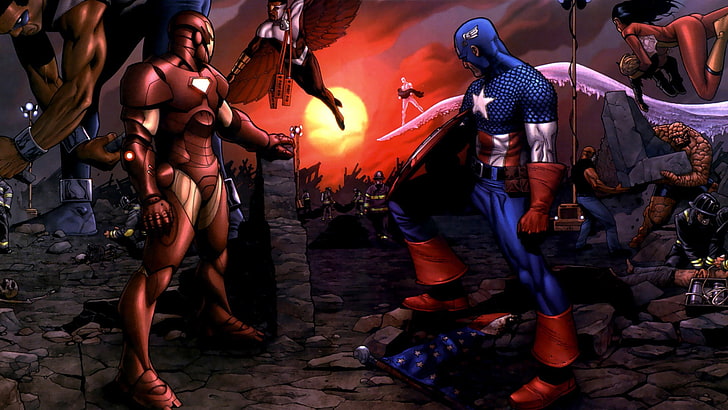 Капитан Америка и Iron-man цифрови тапети, комикси, Captain America, Iron Man, HD тапет