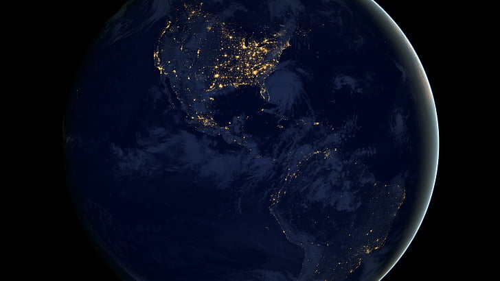 nasa, espace, terre, ville, lumière, nuit, veilleuse de nuit, marbre bleu, science, monde, observatoire, globe, amérique, continent, océan, états-unis, Fond d'écran HD