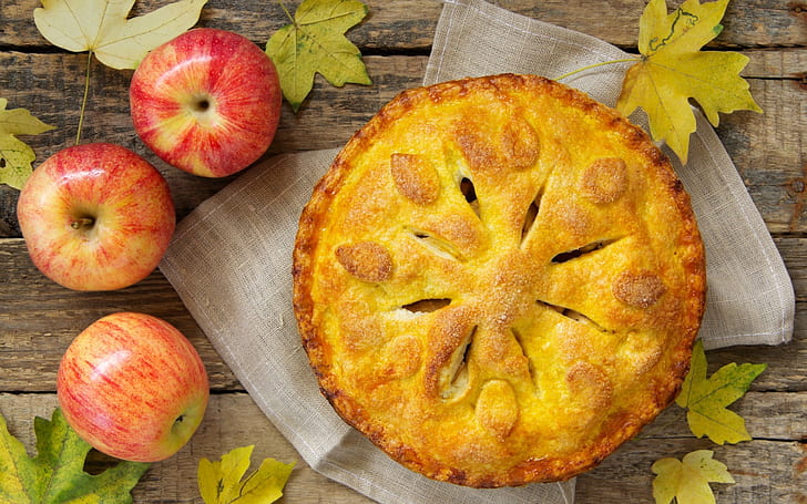 Tarte aux pommes, délicieuse, cuite au four, fraîche, savoureuse, Fond d'écran HD